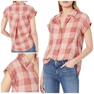 Lucky Brand Blush Pink Plaid Button Up Short Sleeve Shirt